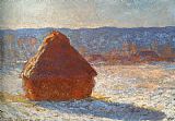 Claude Monet Canvas Paintings - Haystack snow effect